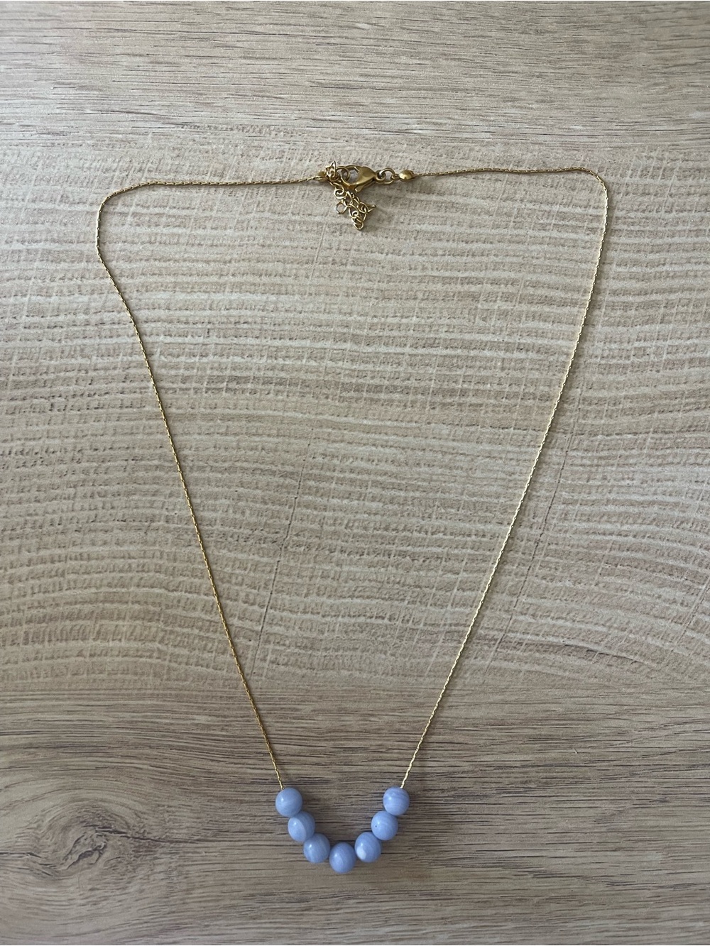 Gold Chain Necklace with Light Blue Beads